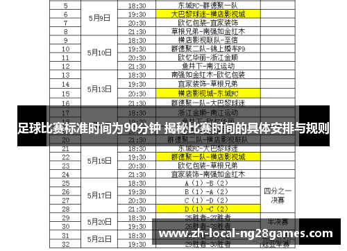 足球比赛标准时间为90分钟 揭秘比赛时间的具体安排与规则 足球比赛标准时间为90分钟 揭秘比赛时间的具体安排与规则
